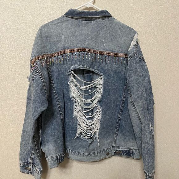 Nwt Hayden distresses denim beaded jacket Sz M/L - Picture 13 of 14